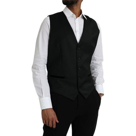 Dolce & Gabbana Black Silk Waistcoat Dress Formal Vest Dolce & Gabbana Black