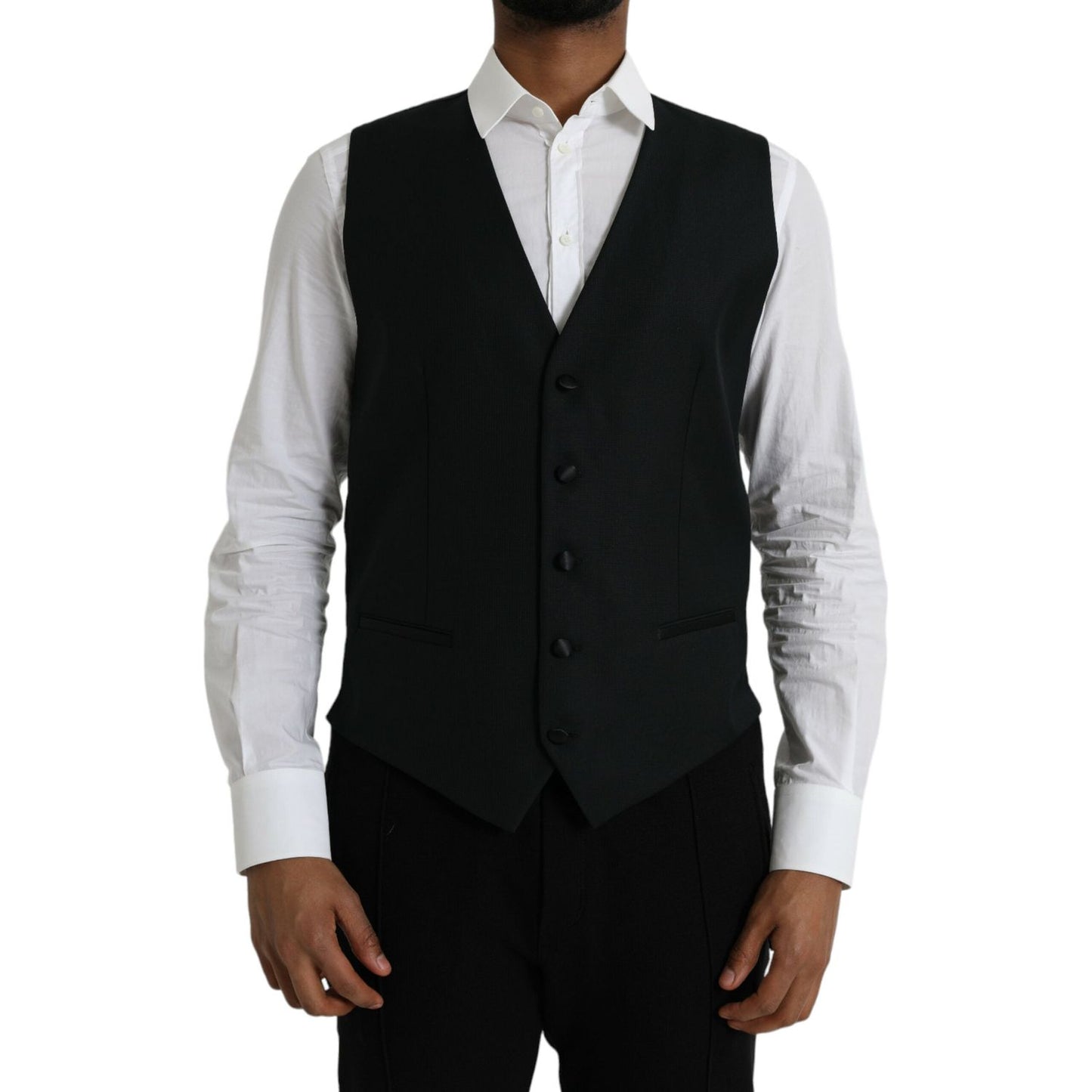 Dolce & Gabbana Black Wool Waistcoat Dress Formal Vest