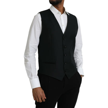 Dolce & Gabbana Black Wool Waistcoat Dress Formal Vest