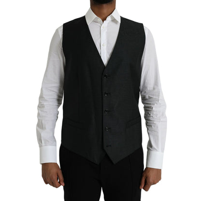 Dolce & Gabbana Black Wool Waistcoat Dress Formal Vest