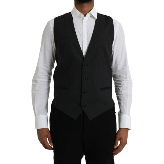 Dolce & Gabbana Black Cotton Waistcoat Dress Formal Vest Dolce & Gabbana Black