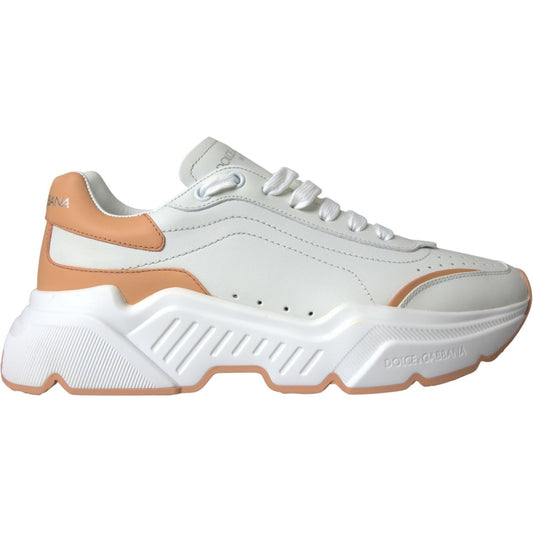 Dolce & Gabbana White Peach DAYMASTER Leather Sneakers Shoes Dolce & Gabbana Light Gray