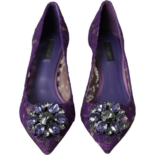 Dolce & Gabbana Purple Taormina Lace Crystal Heel Pumps Shoes