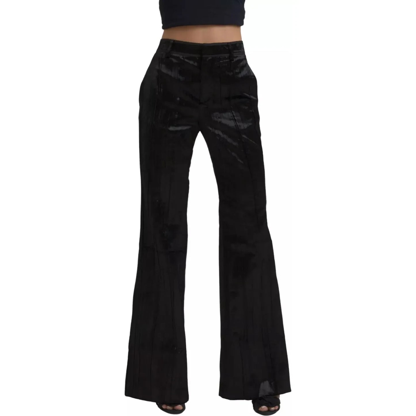Dsquared² Black Viscose Super Flare High Waist Pants 1728,67345645728,Black,Clothing,Dsquared²,Flared Pants - Pants - Clothing,IT38 | XS,Jeans & Pants - Women - Clothing,Pants - Clothing,Preowned / Defect,Women