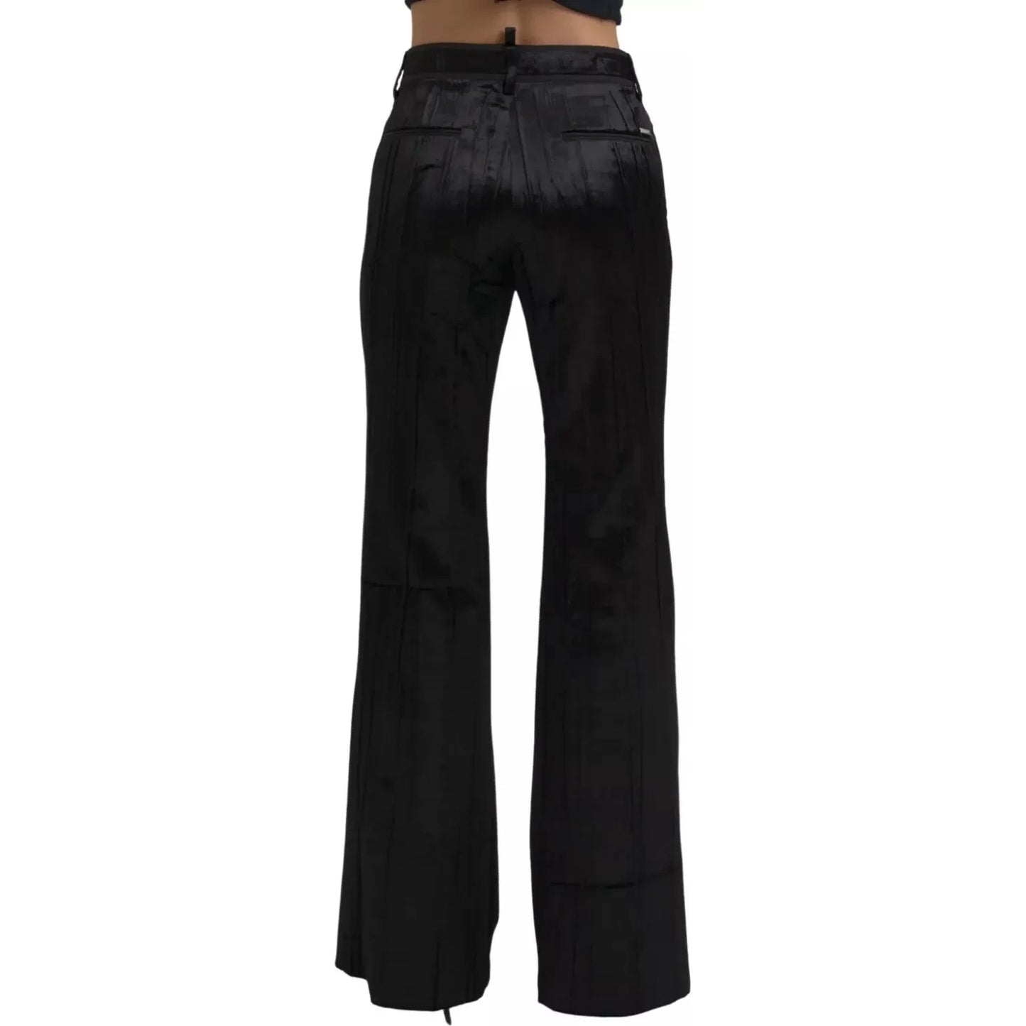 Dsquared² Black Viscose Super Flare High Waist Pants 1728,67345645728,Black,Clothing,Dsquared²,Flared Pants - Pants - Clothing,IT38 | XS,Jeans & Pants - Women - Clothing,Pants - Clothing,Preowned / Defect,Women