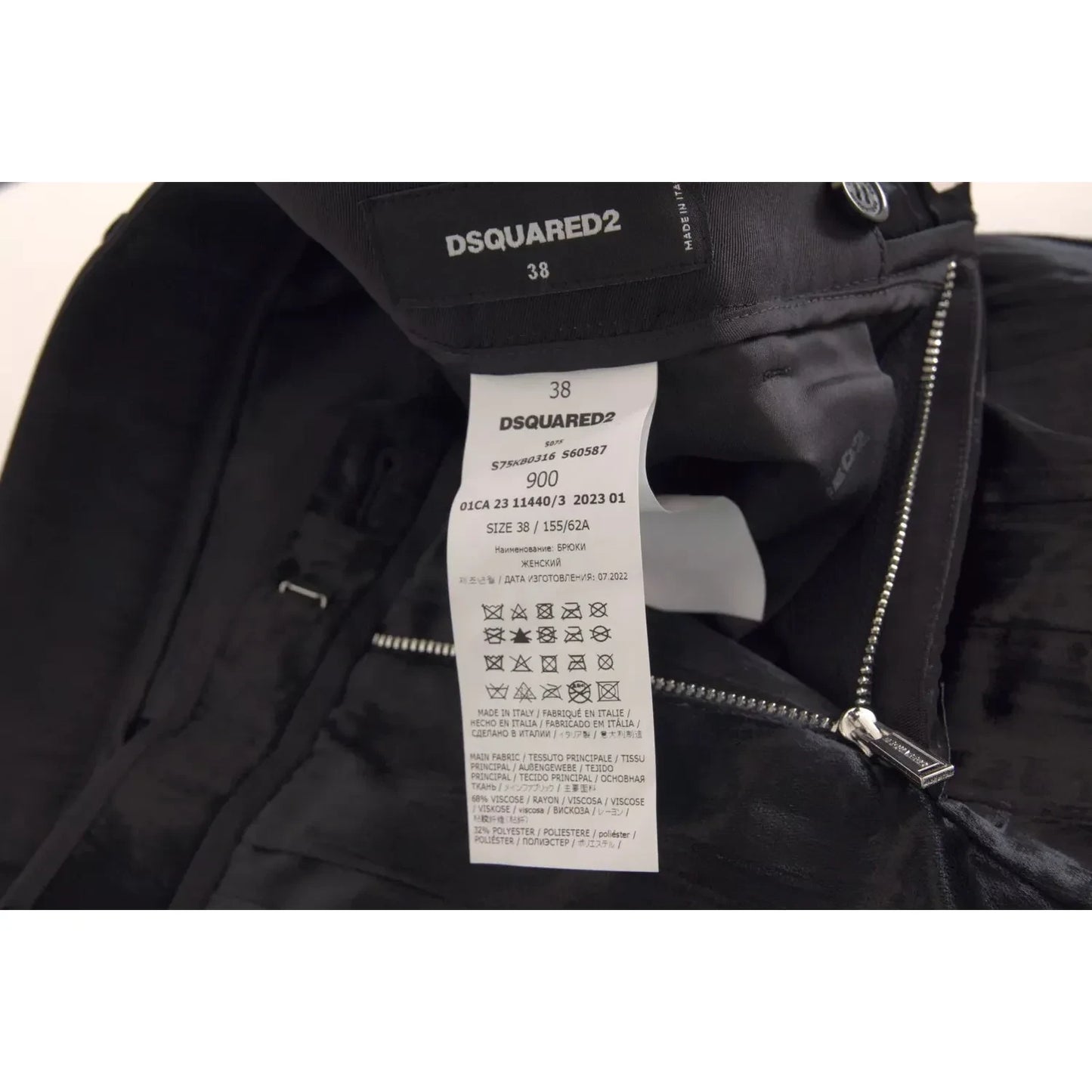 Dsquared² Black Viscose Super Flare High Waist Pants 1728,67345645728,Black,Clothing,Dsquared²,Flared Pants - Pants - Clothing,IT38 | XS,Jeans & Pants - Women - Clothing,Pants - Clothing,Preowned / Defect,Women