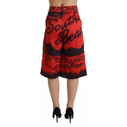 Dsquared² Red Printed High Waist Wide Leg Cropped Pants
