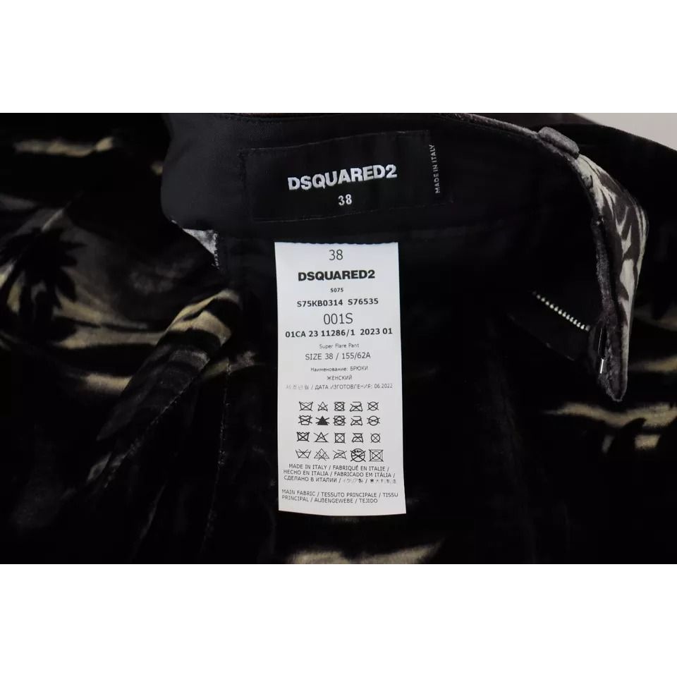 بنطال Dsquared² أسود مطبوع بخصر مرتفع وواسع للغاية