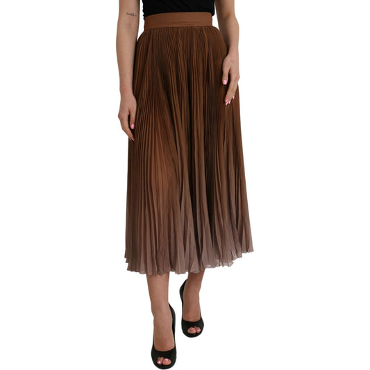 Dolce & Gabbana Brown Polyester Pleated High Waist Midi Skirt Dolce & Gabbana Dark Slate Gray
