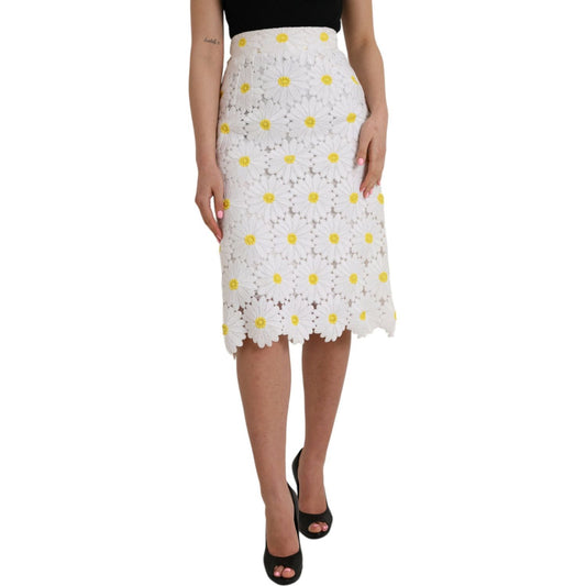 Dolce & Gabbana White Floral Pencil Straight Lace Skirt Dolce & Gabbana Gray