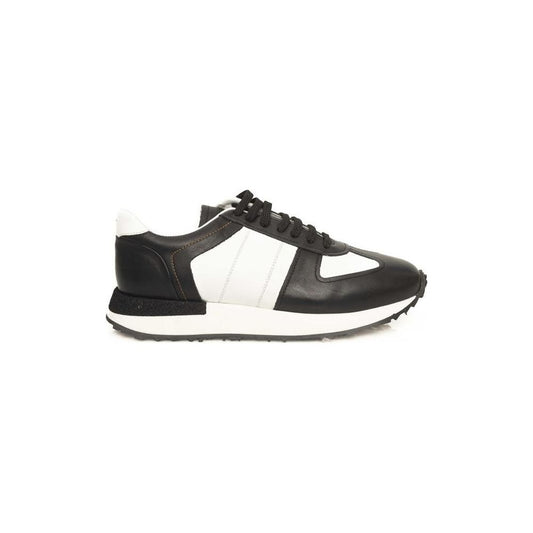 Cerruti 1881 Black Calfskin Men Sneaker Cerruti 1881 White Smoke