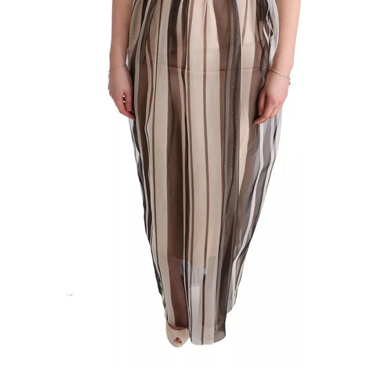 Dolce & Gabbana Beige Brown Striped Silk Sheath Dress Dolce & Gabbana Dim Gray