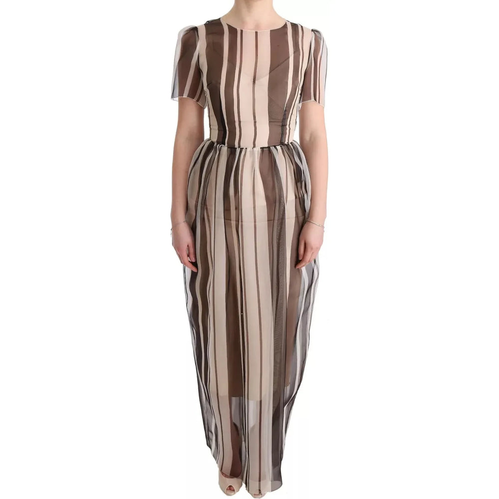 Dolce & Gabbana Beige Brown Striped Silk Sheath Dress SIG60600-40