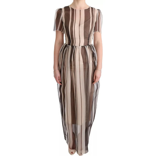 Dolce & Gabbana Beige Brown Striped Silk Sheath Dress Dolce & Gabbana Rosy Brown