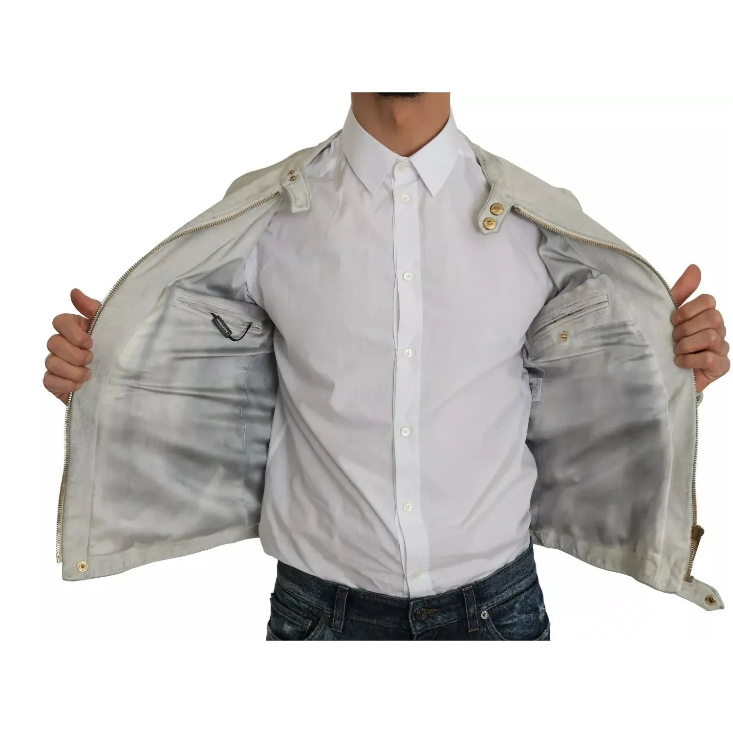 Dolce & Gabbana Leather White Biker Motorcycle Jacket