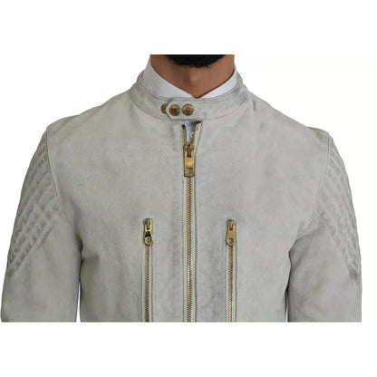 Dolce & Gabbana Leather White Biker Motorcycle Jacket100% leather lambskin,1728,67345645728,Biker Jackets - Jackets & Coats - Clothing,Clothing,Dolce & Gabbana,IT48 | M,Jackets & Coats - Clothing,Jackets - Men - Clothing,Leather Jackets - Jackets & Coats