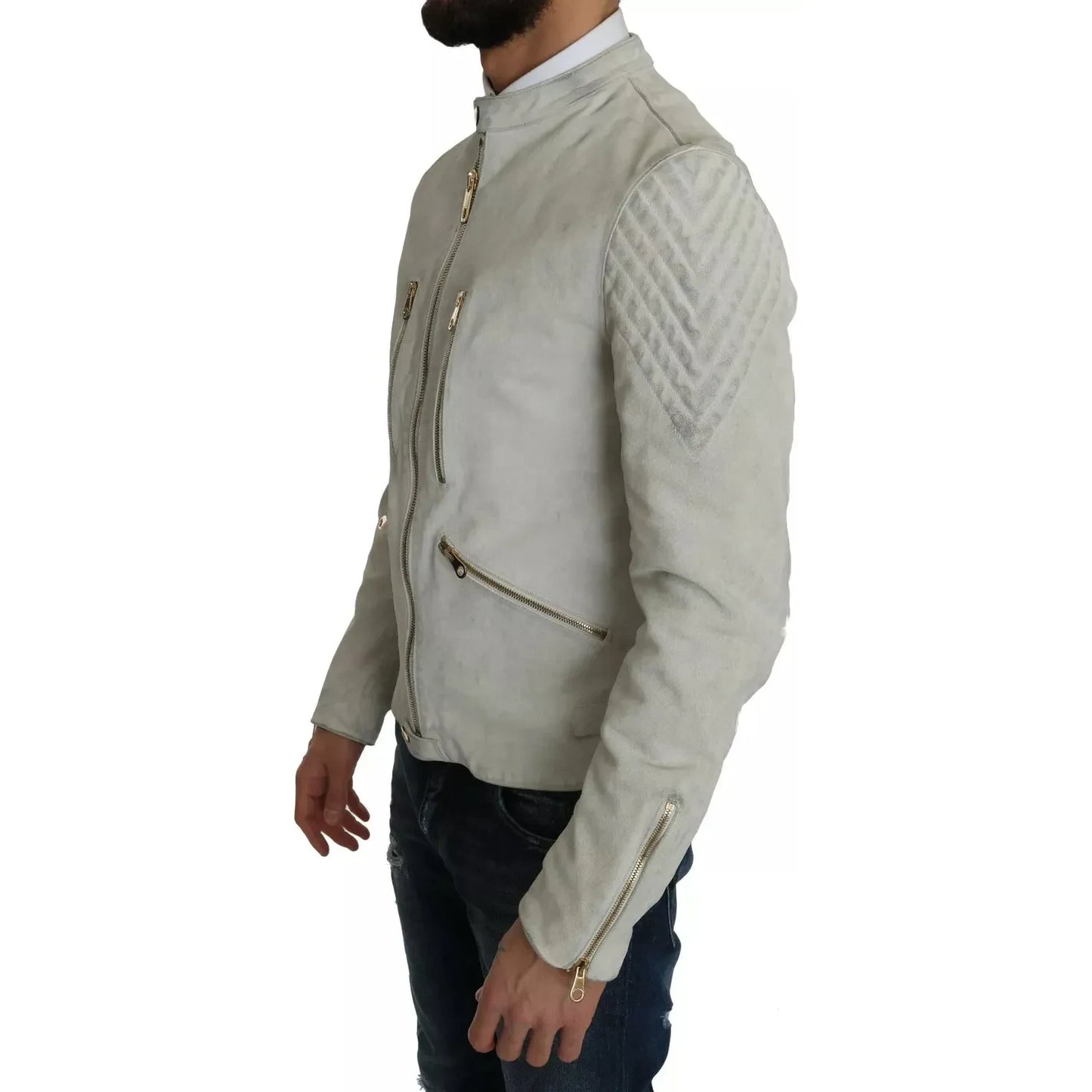 Dolce & Gabbana Leather White Biker Motorcycle Jacket100% leather lambskin,1728,67345645728,Biker Jackets - Jackets & Coats - Clothing,Clothing,Dolce & Gabbana,IT48 | M,Jackets & Coats - Clothing,Jackets - Men - Clothing,Leather Jackets - Jackets & Coats