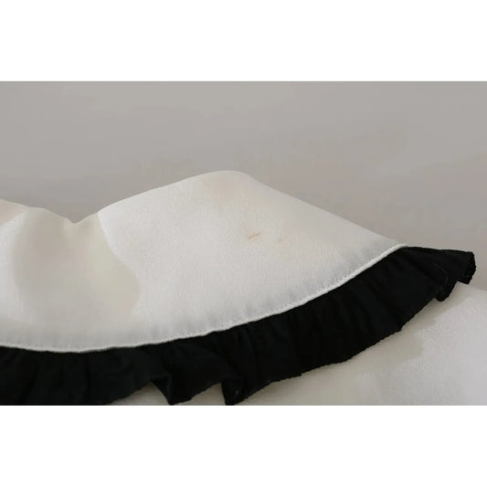 Dolce & Gabbana White Silk Shirt Ruffle Rouded Collar Blouse Dolce & Gabbana Dark Gray