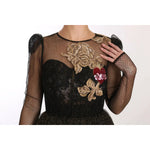 Dolce & Gabbana Black Gold Crystal Heart A-line Dress