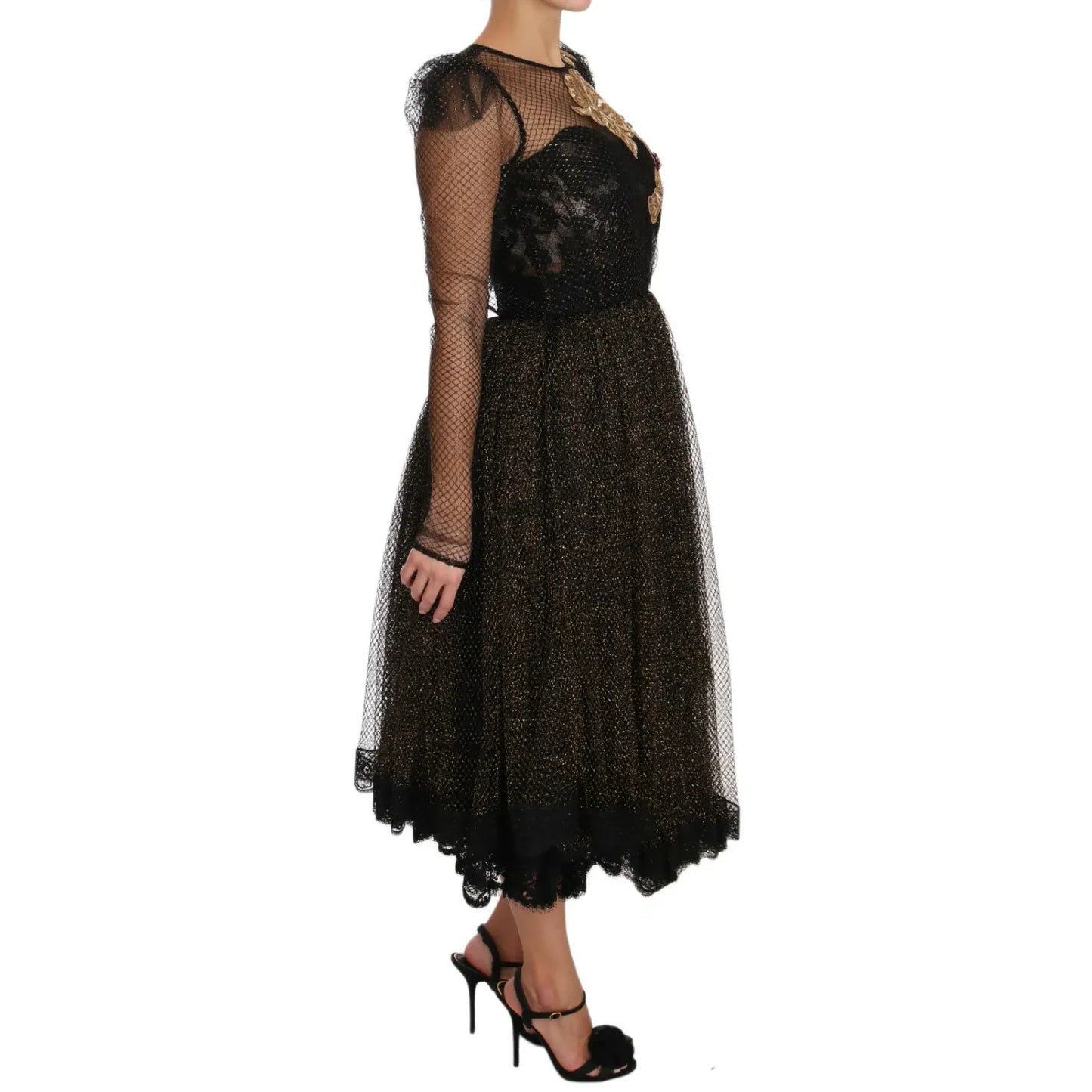 Dolce & Gabbana Black Gold Crystal Heart A-line Dress