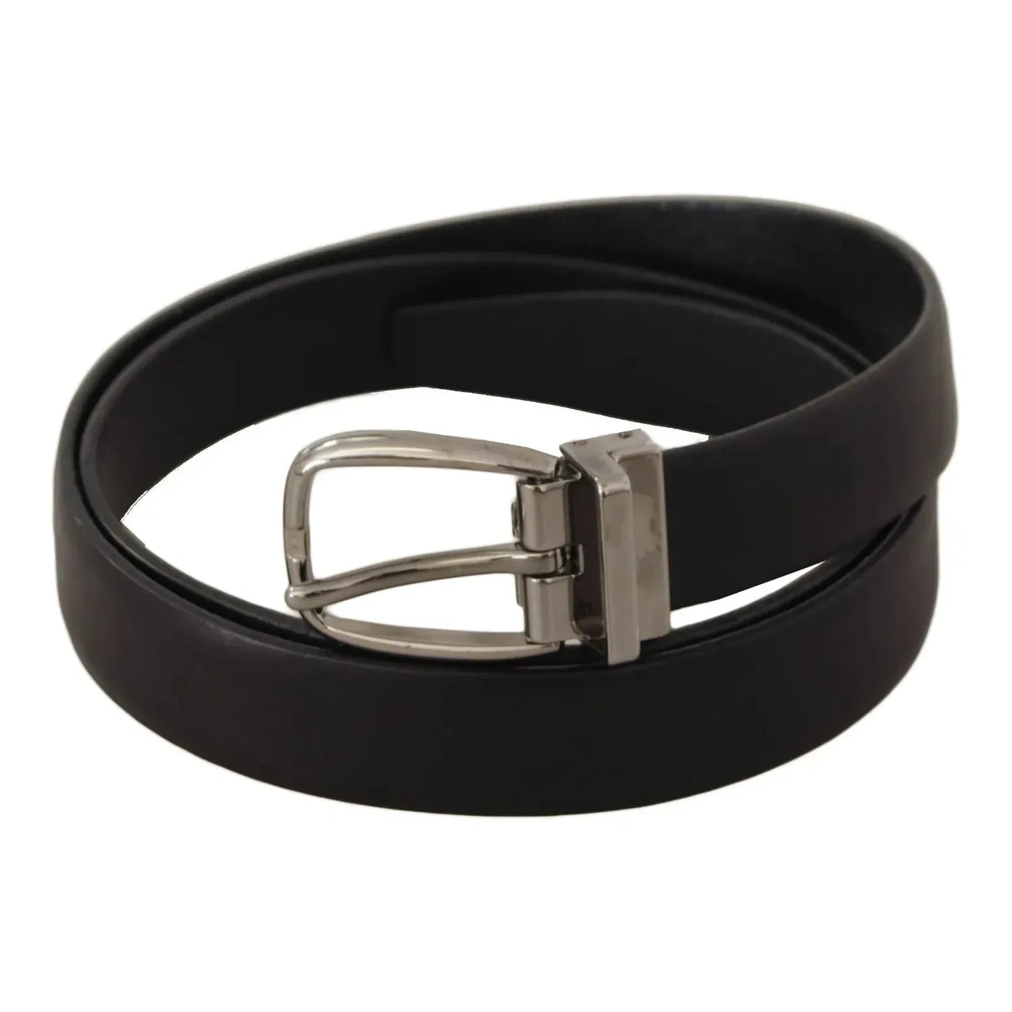 Dolce & Gabbana Black Classic Leather Silver Tone Metal Buckle Belt