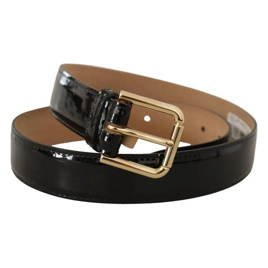 Dolce & Gabbana Black Leather Gold Metal Logo Engraved Buckle Belt Dolce & Gabbana Dark Slate Gray