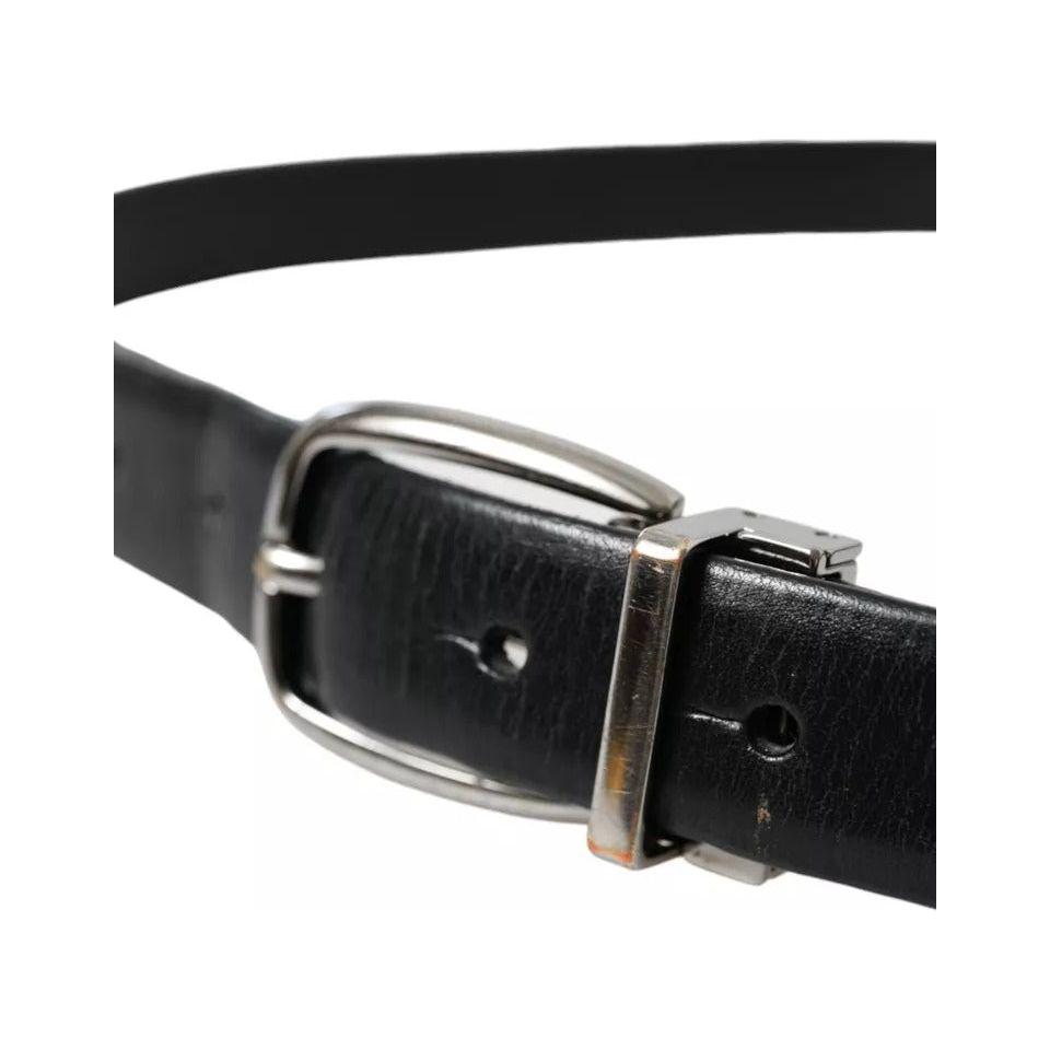 Dolce & Gabbana Black Leather Silver Metal Buckle Men Belt
