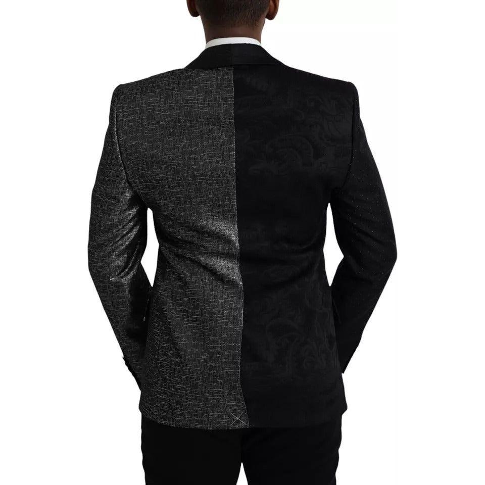 Dolce & Gabbana Black Silver Silk Single Breasted Coat Blazer