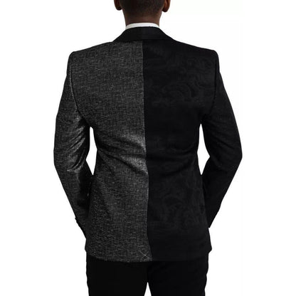 Dolce & Gabbana Black Silver Silk Single Breasted Coat Blazer