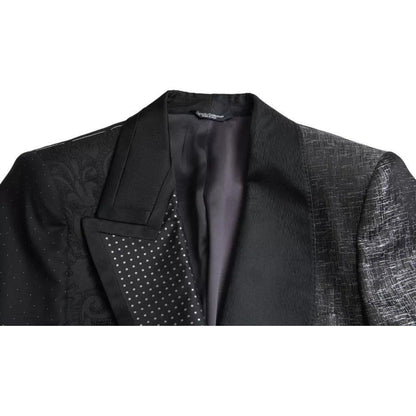 Dolce & Gabbana Black Silver Silk Single Breasted Coat Blazer