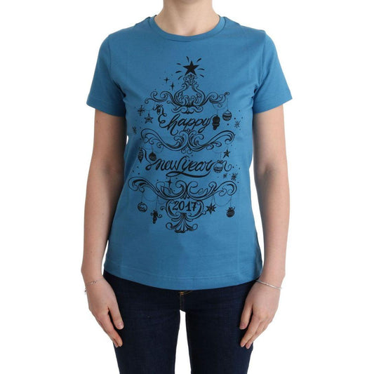 Dolce & Gabbana Chic Blue Cotton Tee with 2017 Print Dolce & Gabbana Dark Slate Blue