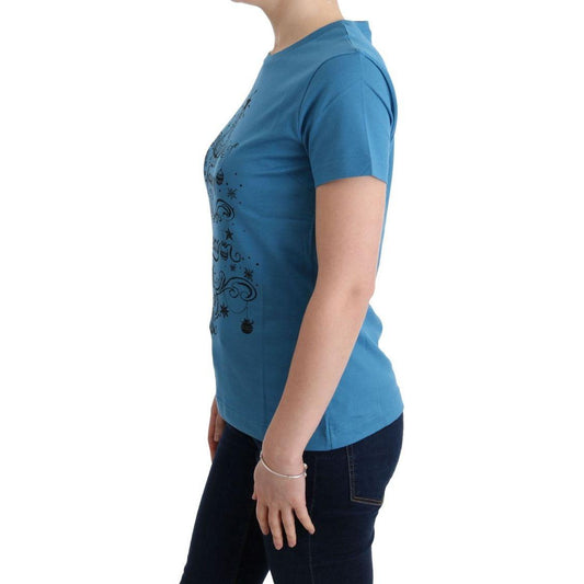 Dolce & Gabbana Chic Blue Cotton Tee with 2017 Print Dolce & Gabbana Dark Slate Gray