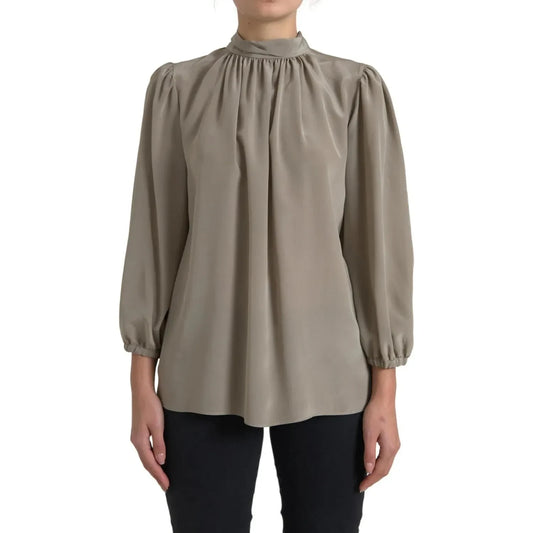 Dolce & Gabbana Gray Mock Neck Long Sleeves Top Blouse Dolce & Gabbana Dim Gray
