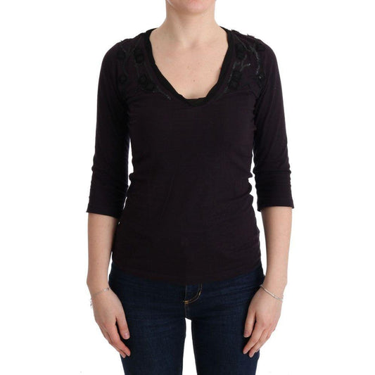 Costume National Elegant Purple V-Neck Blouse Tee Costume National Tan