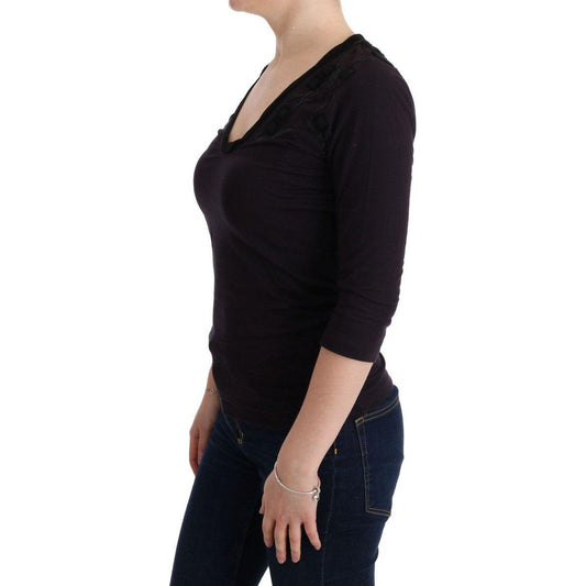 Costume National Elegant Purple V-Neck Blouse Tee Costume National Rosy Brown