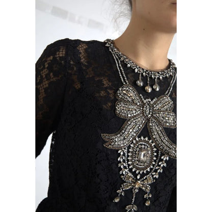 Dolce & Gabbana Black Nylon Lace Embellished Sheath Dress
