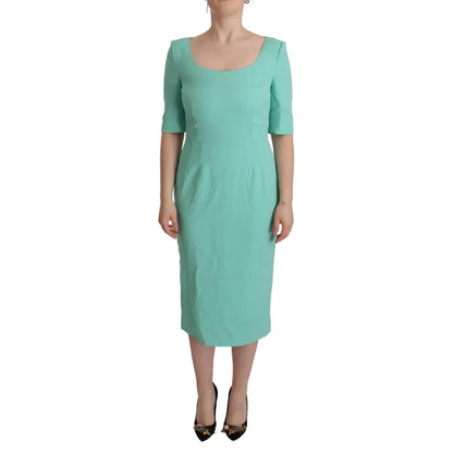 Dolce & Gabbana Mint Green Sheath Square Neckline Midi Dress