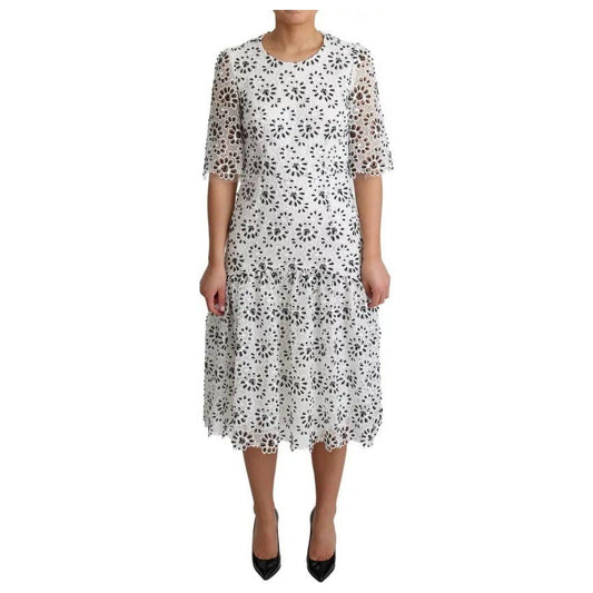 Dolce & Gabbana White Cutout Design Polyester A-line Midi Dress Dolce & Gabbana Gray