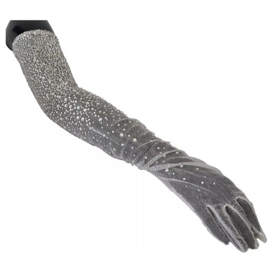 Dolce & Gabbana White Crystal Elbow Length Cotton Tulle Gloves Dolce & Gabbana Slate Gray