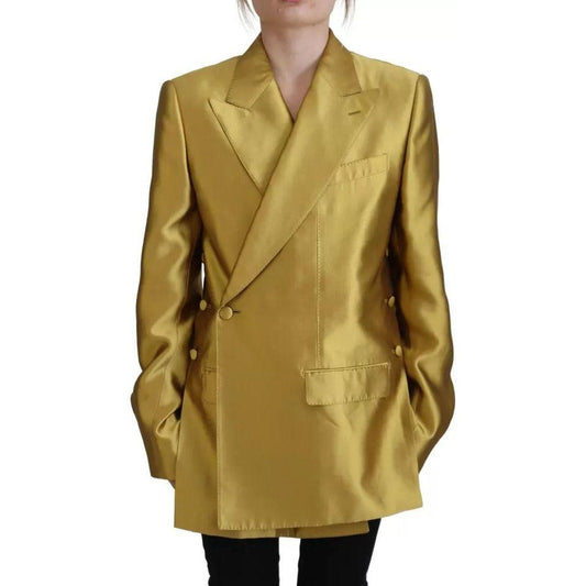 Dolce & Gabbana Gold Satin Long Sleeves Blazer Coat Jacket Dolce & Gabbana Sienna