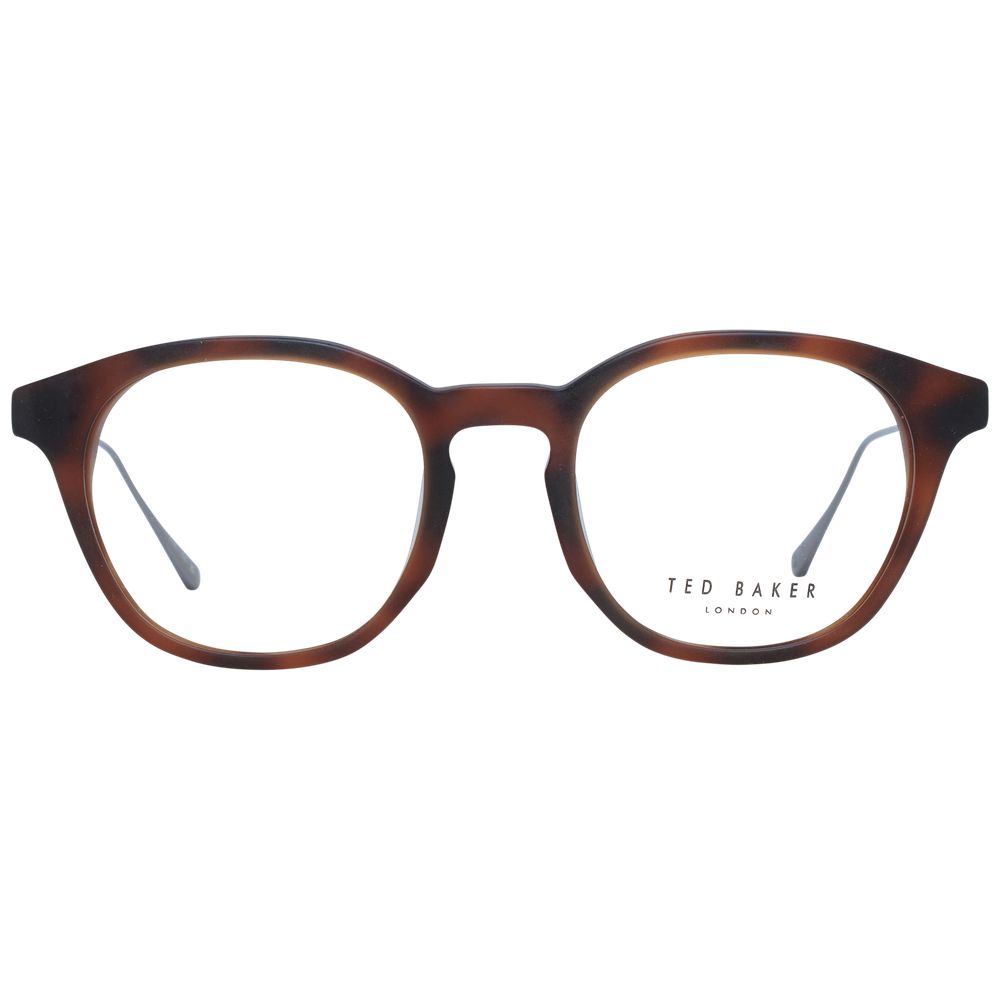 Ted Baker Brown Men Glasses Frame in acetate, full-rim, round style, size 50-20-145, includes branded case.