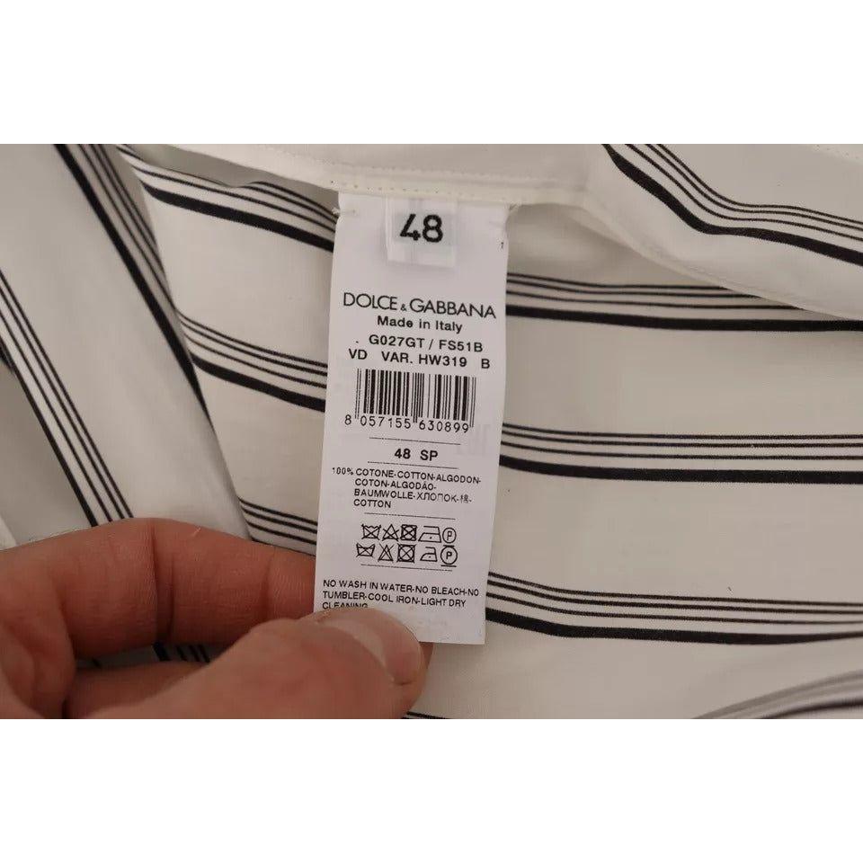 Dolce & Gabbana White Striped Cotton Robe Coat Wrap Jacket