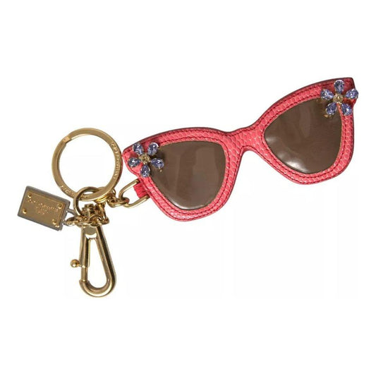 Dolce & Gabbana Red Leather Crystal Sunglasses Gold Metal Keyring Keychain Dolce & Gabbana Dim Gray