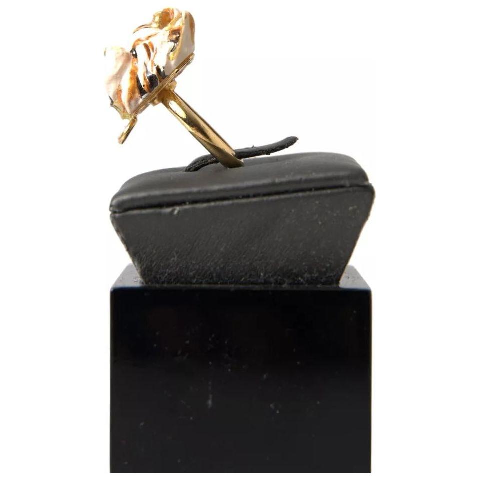 Dolce & Gabbana Gold Brass Resin Beige Dog Pet Accessory Ring
