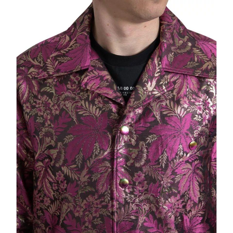 Dolce & Gabbana Fuchsia Pink Floral Jacquard Button Down Shirt