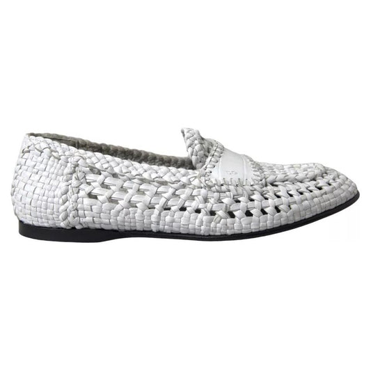 Dolce & Gabbana White Woven Leather Men Slip On Loafers Shoes Dolce & Gabbana Light Gray