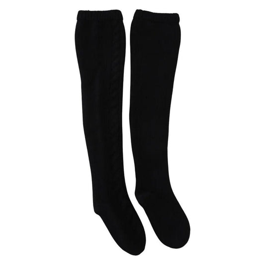 Dolce & Gabbana Black Wool Knit Calf Long Women Accessory Socks Dolce & Gabbana Black