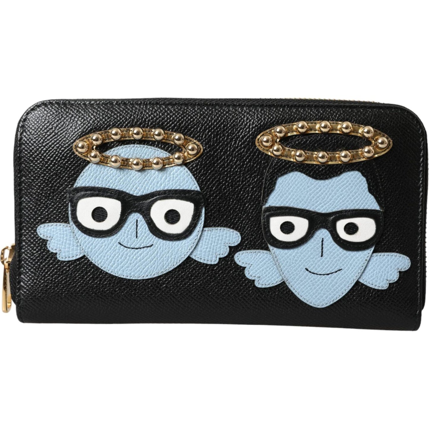 Dolce & Gabbana Black Blue Leather #DGFAMILY Zipper Continental Men Wallet