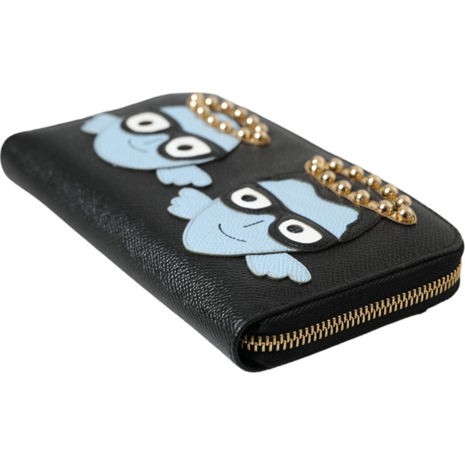 Dolce & Gabbana Black Blue Leather #DGFAMILY Zipper Continental Men Wallet