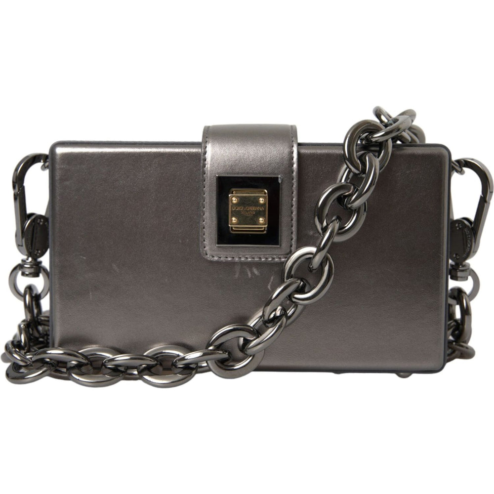 Dolce & Gabbana Metallic Gray Calfskin Leather DG BOX Shoulder Bag Dolce & Gabbana Dark Slate Gray